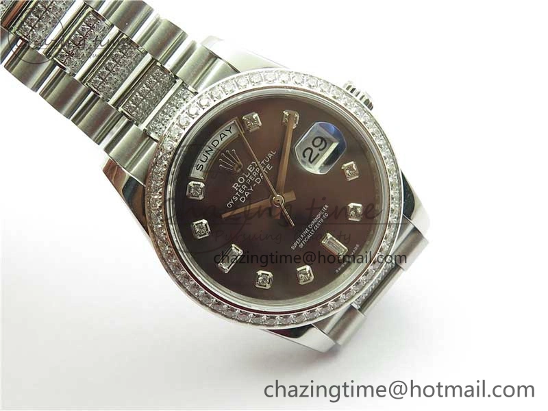 Day-Date 36mm 128239 SS Crystal BP Best Edition Black MOP Crystal Marker Dial on SS President Bracelet A OdorResistant 2681