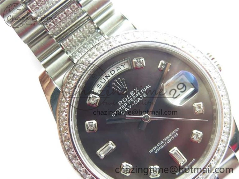 Day-Date 36mm 128239 SS Crystal BP Best Edition Black MOP Crystal Marker Dial on SS President Bracelet A OdorResistant 2681