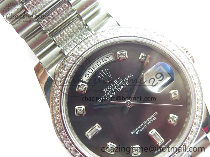 Day-Date 36mm 128239 SS Crystal BP Best Edition Black MOP Crystal Marker Dial on SS President Bracelet A OdorResistant 2681