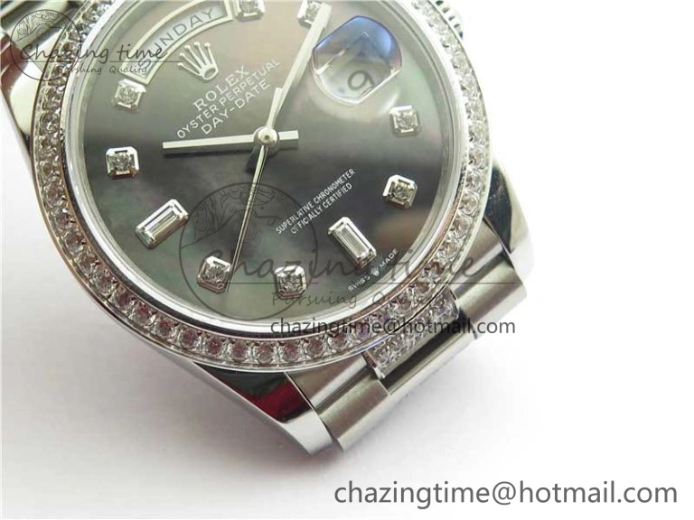 Day-Date 36mm 128239 SS Crystal BP Best Edition Black MOP Crystal Marker Dial on SS President Bracelet A OdorResistant 2681
