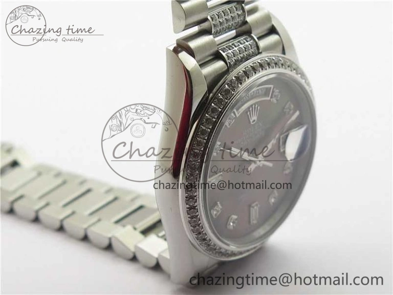 Day-Date 36mm 128239 SS Crystal BP Best Edition Black MOP Crystal Marker Dial on SS President Bracelet A OdorResistant 2681