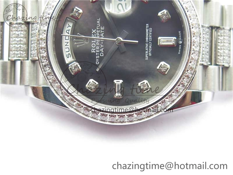 Day-Date 36mm 128239 SS Crystal BP Best Edition Black MOP Crystal Marker Dial on SS President Bracelet A OdorResistant 2681
