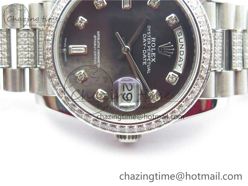 Day-Date 36mm 128239 SS Crystal BP Best Edition Black MOP Crystal Marker Dial on SS President Bracelet A OdorResistant 2681