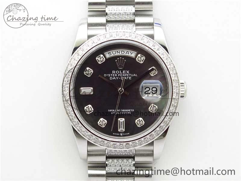 Day-Date 36mm 128239 SS Crystal BP Best Edition Black MOP Crystal Marker Dial on SS President Bracelet A OdorResistant 2681