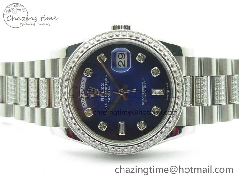 Day-Date 36mm 128239 SS Crystal BP Best Edition Blue Crystal Marker Dial on SS President Bracelet A Timeless 2677