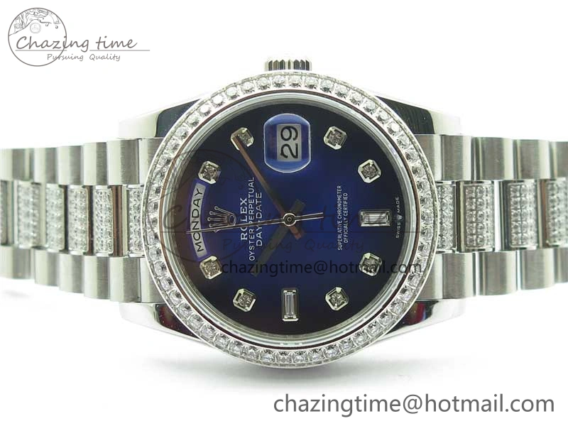 Day-Date 36mm 128239 SS Crystal BP Best Edition Blue Crystal Marker Dial on SS President Bracelet A Timeless 2677