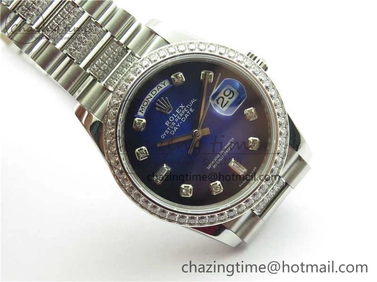Day-Date 36mm 128239 SS Crystal BP Best Edition Blue Crystal Marker Dial on SS President Bracelet A Timeless 2677