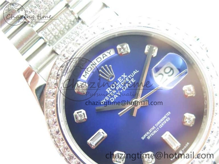 Day-Date 36mm 128239 SS Crystal BP Best Edition Blue Crystal Marker Dial on SS President Bracelet A Timeless 2677
