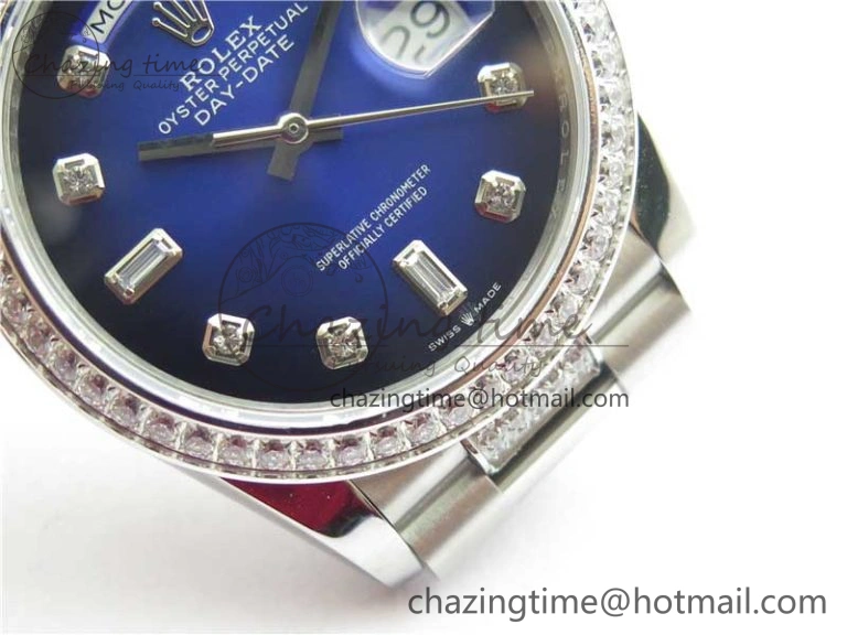 Day-Date 36mm 128239 SS Crystal BP Best Edition Blue Crystal Marker Dial on SS President Bracelet A Timeless 2677