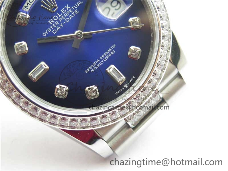 Day-Date 36mm 128239 SS Crystal BP Best Edition Blue Crystal Marker Dial on SS President Bracelet A Timeless 2677