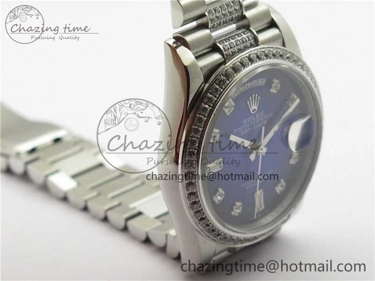Day-Date 36mm 128239 SS Crystal BP Best Edition Blue Crystal Marker Dial on SS President Bracelet A Timeless 2677