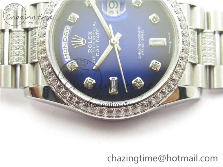 Day-Date 36mm 128239 SS Crystal BP Best Edition Blue Crystal Marker Dial on SS President Bracelet A Timeless 2677