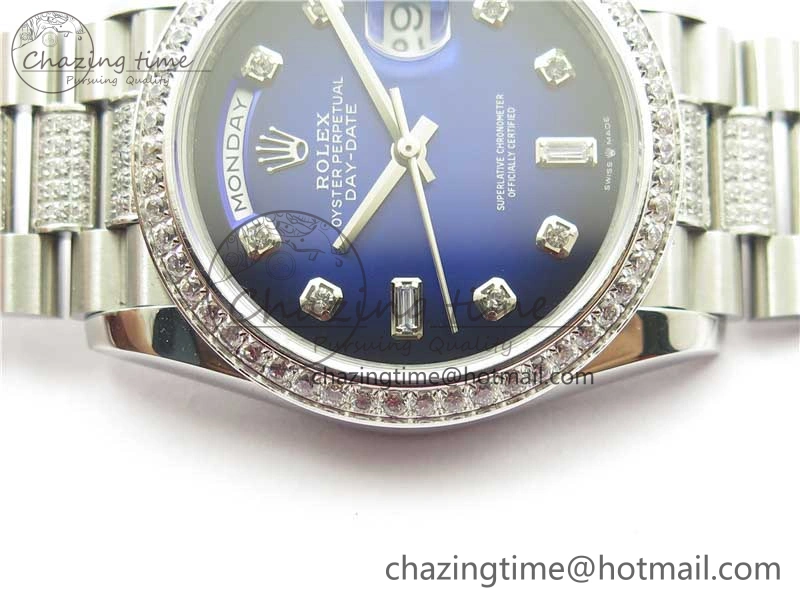 Day-Date 36mm 128239 SS Crystal BP Best Edition Blue Crystal Marker Dial on SS President Bracelet A Timeless 2677