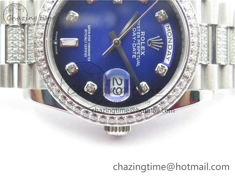 Day-Date 36mm 128239 SS Crystal BP Best Edition Blue Crystal Marker Dial on SS President Bracelet A Timeless 2677
