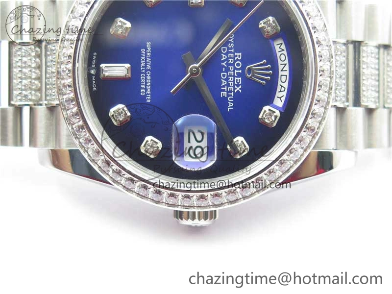Day-Date 36mm 128239 SS Crystal BP Best Edition Blue Crystal Marker Dial on SS President Bracelet A Timeless 2677