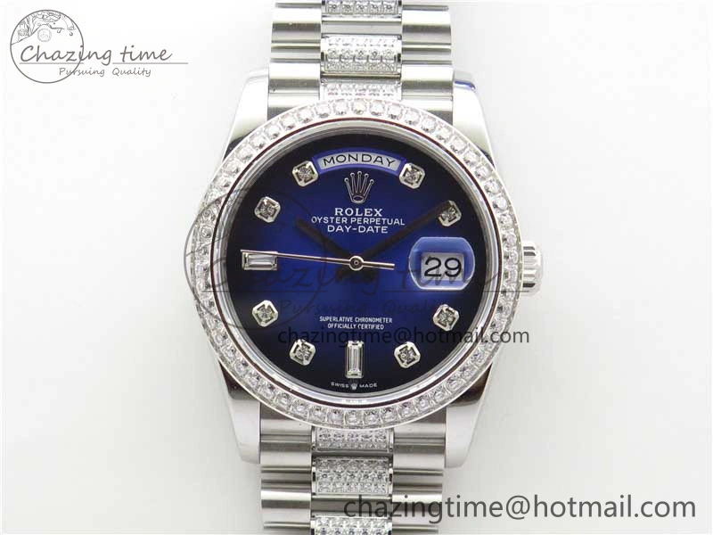 Day-Date 36mm 128239 SS Crystal BP Best Edition Blue Crystal Marker Dial on SS President Bracelet A Timeless 2677