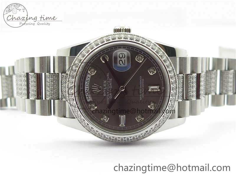 Chic Day-Date 36mm 128239 SS Crystal BP Best Edition Gray Crystal Marker Dial on SS President Bracelet A 10348