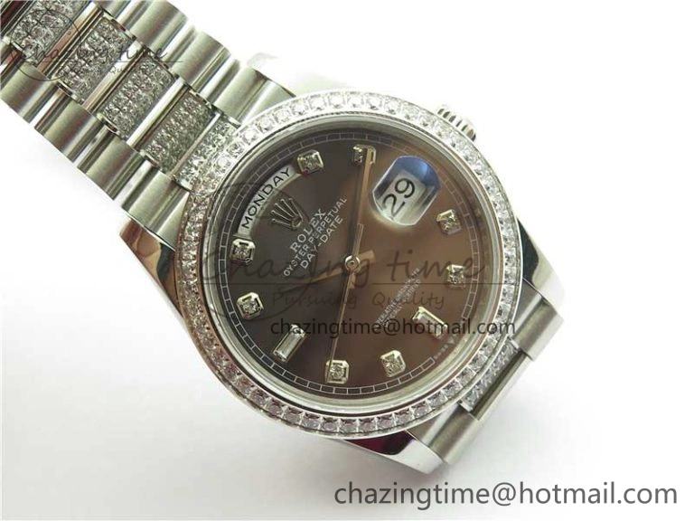 Chic Day-Date 36mm 128239 SS Crystal BP Best Edition Gray Crystal Marker Dial on SS President Bracelet A 10348