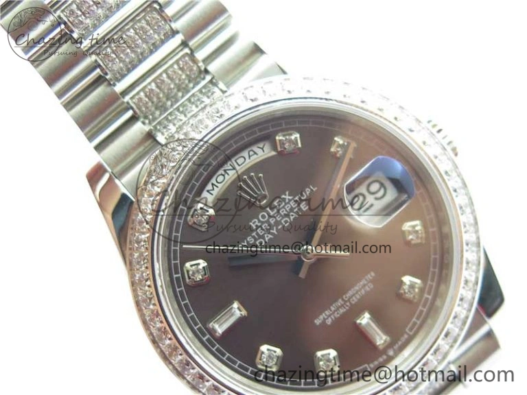 Chic Day-Date 36mm 128239 SS Crystal BP Best Edition Gray Crystal Marker Dial on SS President Bracelet A 10348