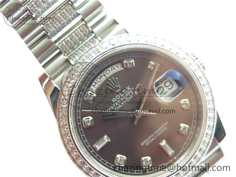 Chic Day-Date 36mm 128239 SS Crystal BP Best Edition Gray Crystal Marker Dial on SS President Bracelet A 10348