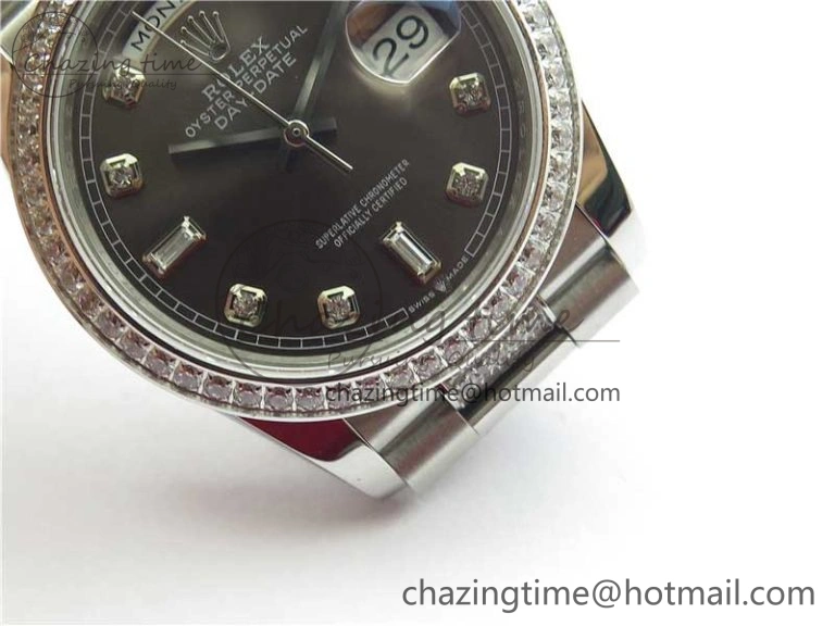 Chic Day-Date 36mm 128239 SS Crystal BP Best Edition Gray Crystal Marker Dial on SS President Bracelet A 10348