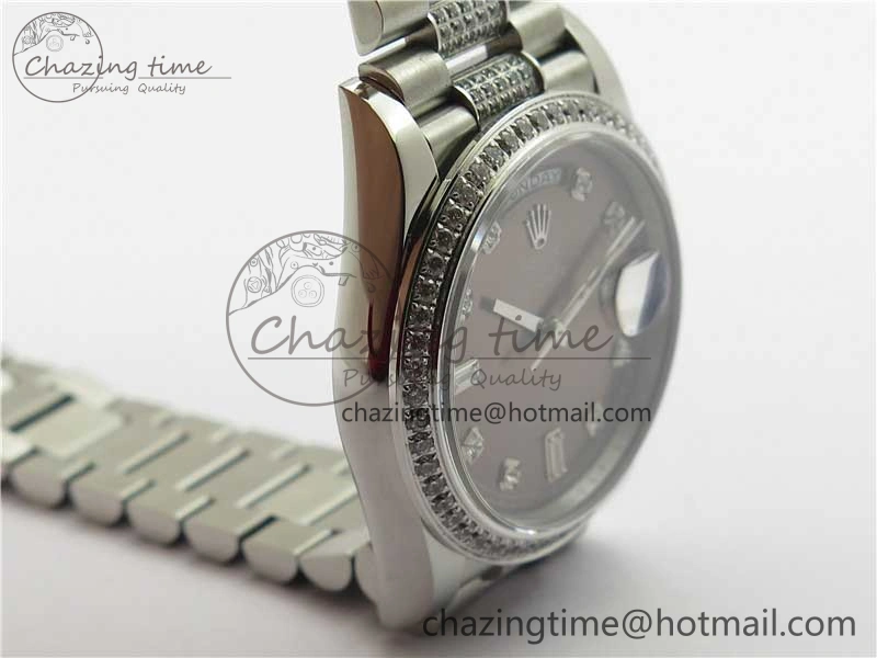 Chic Day-Date 36mm 128239 SS Crystal BP Best Edition Gray Crystal Marker Dial on SS President Bracelet A 10348