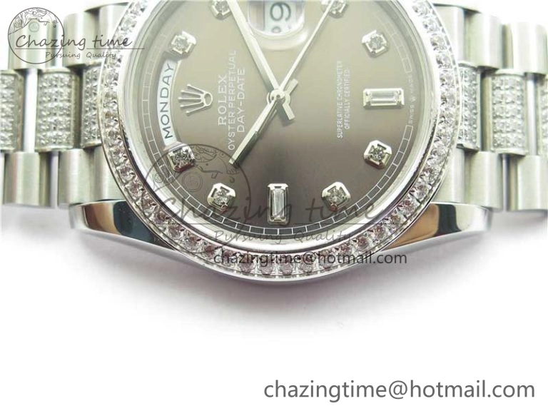 Chic Day-Date 36mm 128239 SS Crystal BP Best Edition Gray Crystal Marker Dial on SS President Bracelet A 10348