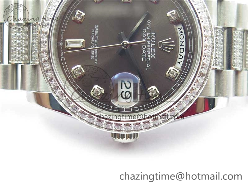 Chic Day-Date 36mm 128239 SS Crystal BP Best Edition Gray Crystal Marker Dial on SS President Bracelet A 10348