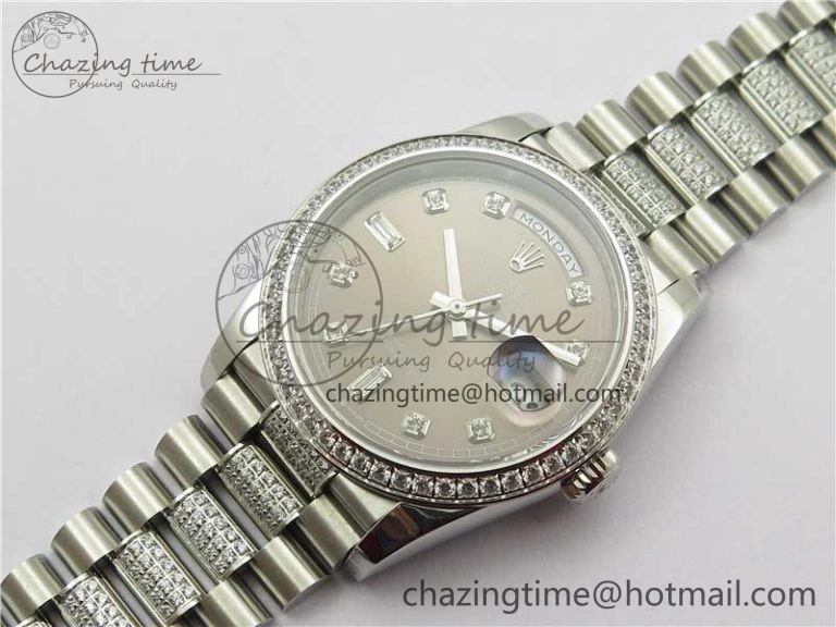 Chic Day-Date 36mm 128239 SS Crystal BP Best Edition Gray Crystal Marker Dial on SS President Bracelet A 10348