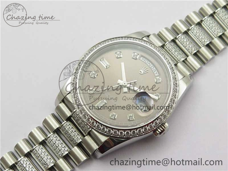Chic Day-Date 36mm 128239 SS Crystal BP Best Edition Gray Crystal Marker Dial on SS President Bracelet A 10348
