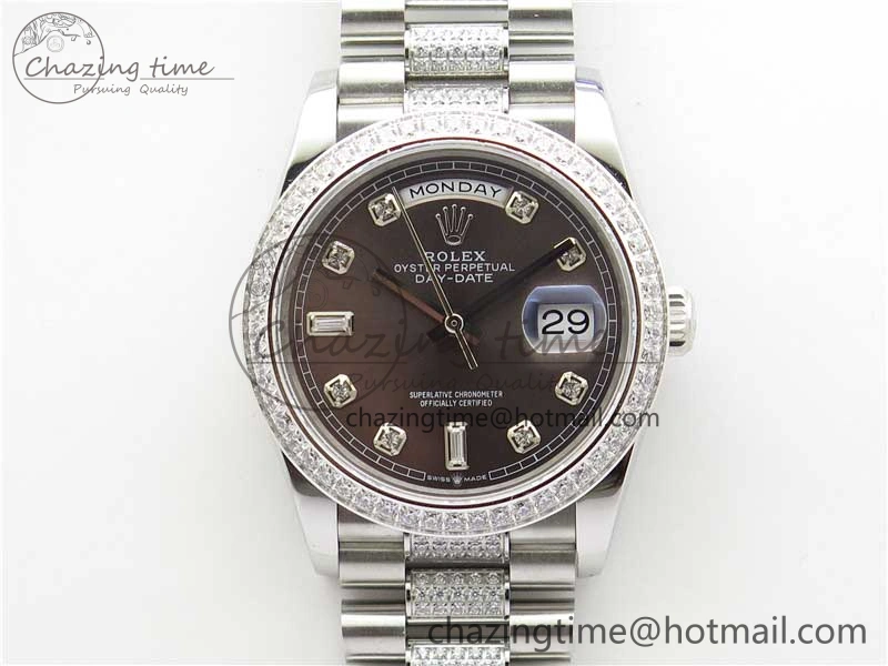 Chic Day-Date 36mm 128239 SS Crystal BP Best Edition Gray Crystal Marker Dial on SS President Bracelet A 10348