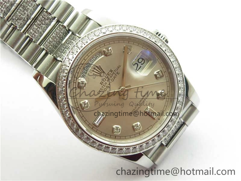 Day-Date 36mm 128239 SS Crystal BP Best Edition Silver Crystal Marker Dial on SS President Bracelet A Reliable 2678