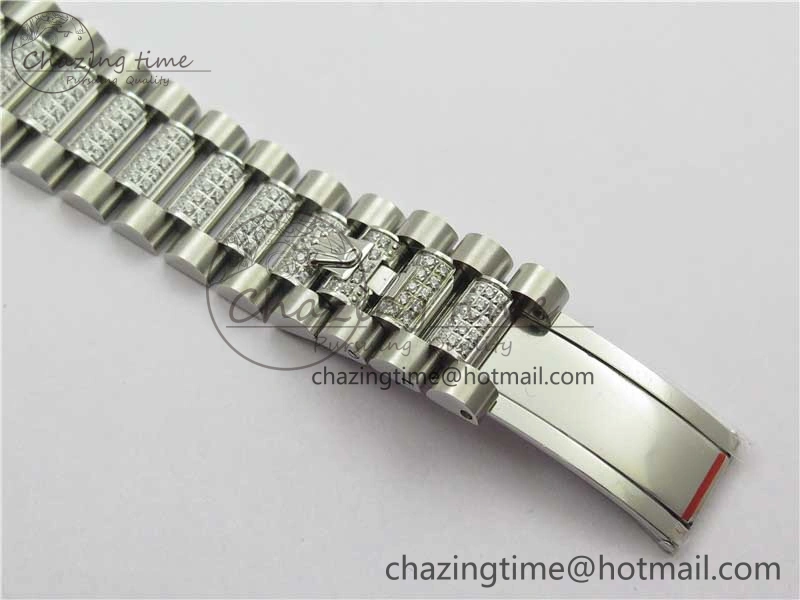 Day-Date 36mm 128239 SS Crystal BP Best Edition Silver Crystal Marker Dial on SS President Bracelet A Reliable 2678