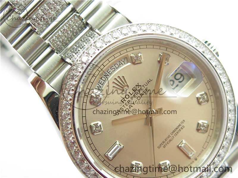Day-Date 36mm 128239 SS Crystal BP Best Edition Silver Crystal Marker Dial on SS President Bracelet A Reliable 2678