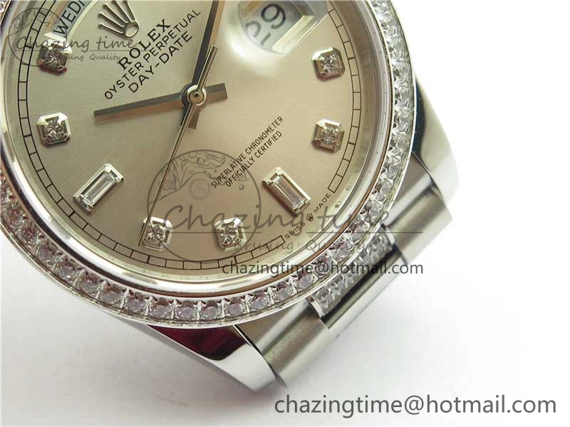 Day-Date 36mm 128239 SS Crystal BP Best Edition Silver Crystal Marker Dial on SS President Bracelet A Reliable 2678