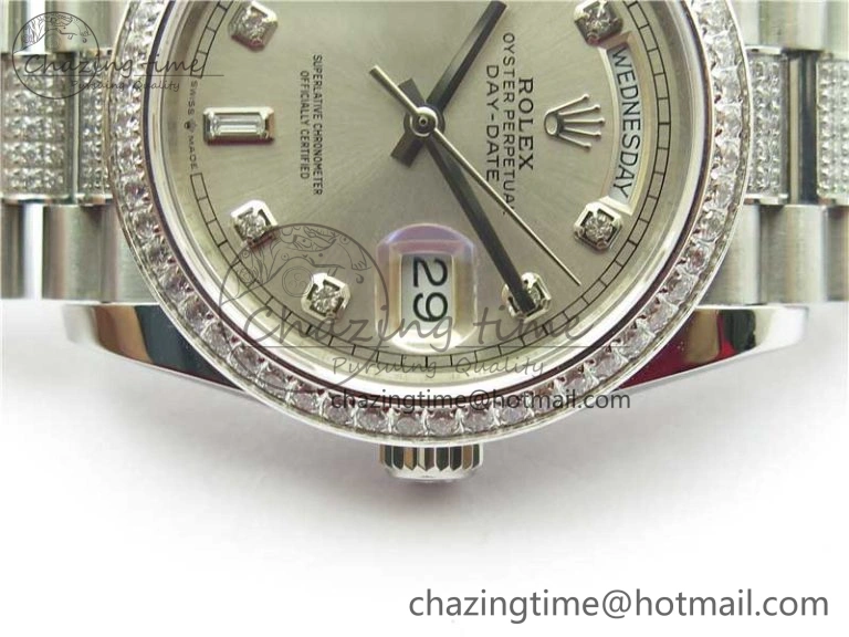 Day-Date 36mm 128239 SS Crystal BP Best Edition Silver Crystal Marker Dial on SS President Bracelet A Reliable 2678