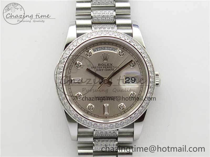 Day-Date 36mm 128239 SS Crystal BP Best Edition Silver Crystal Marker Dial on SS President Bracelet A Reliable 2678