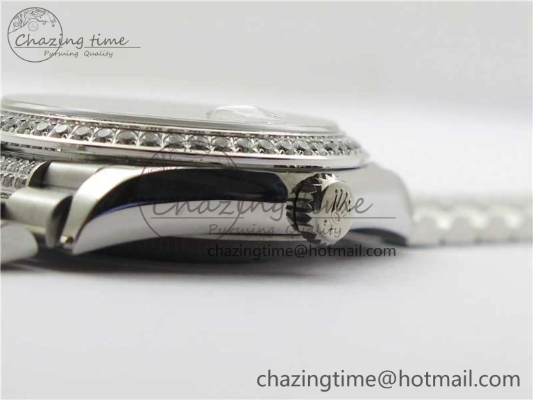 Snug Day-Date 36mm 128239 SS Crystal BP Best Edition White MOP Crystal Marker Dial on SS President Bracelet A 2682