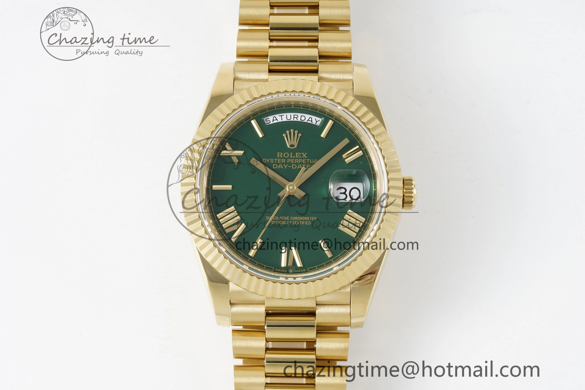 Efficient Day Date 40 228238 YG JDF 1:1 Best Edition Green Dial on YG Bracelet A23J 2248