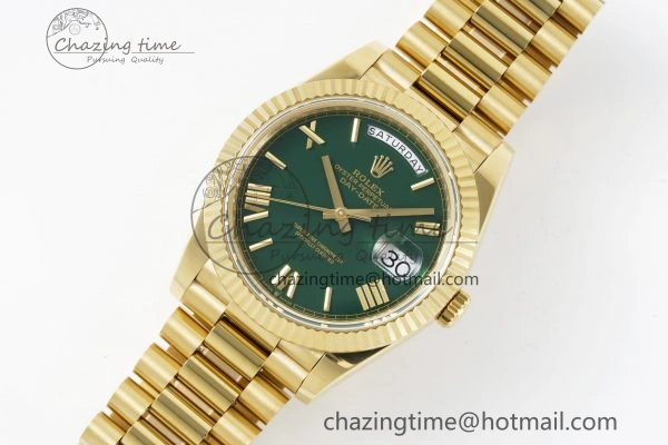 Efficient Day Date 40 228238 YG JDF 1:1 Best Edition Green Dial on YG Bracelet A23J 2248