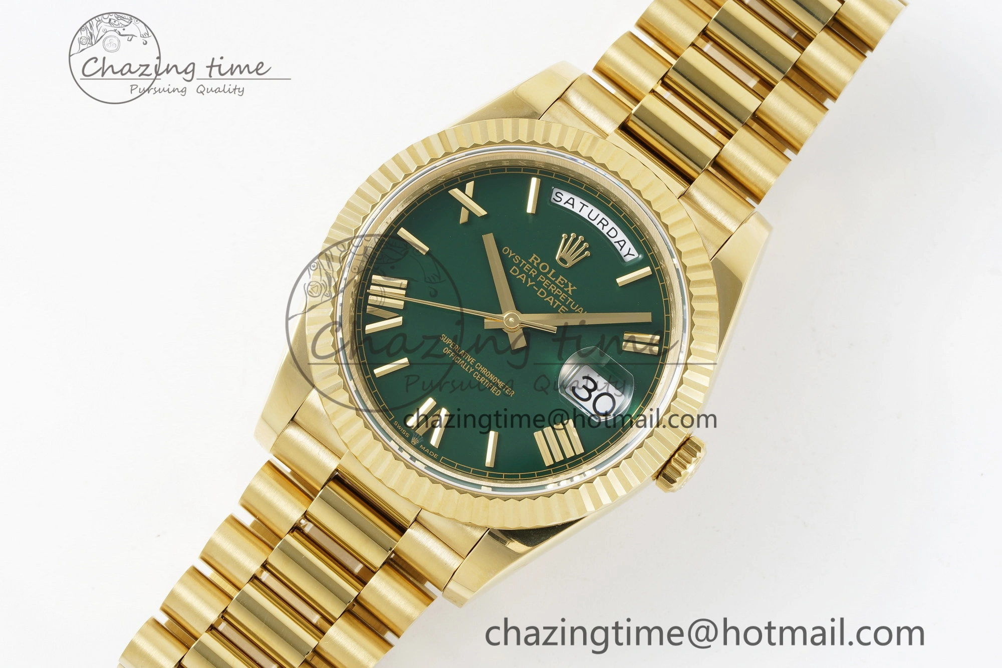 Efficient Day Date 40 228238 YG JDF 1:1 Best Edition Green Dial on YG Bracelet A23J 2248