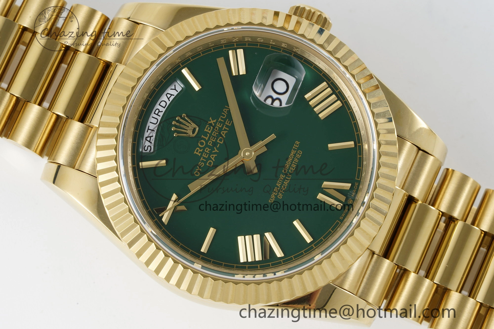 Efficient Day Date 40 228238 YG JDF 1:1 Best Edition Green Dial on YG Bracelet A23J 2248