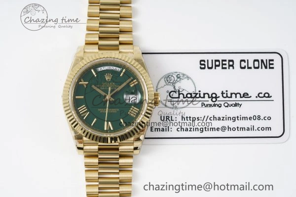 Efficient Day Date 40 228238 YG JDF 1:1 Best Edition Green Dial on YG Bracelet A23J 2248