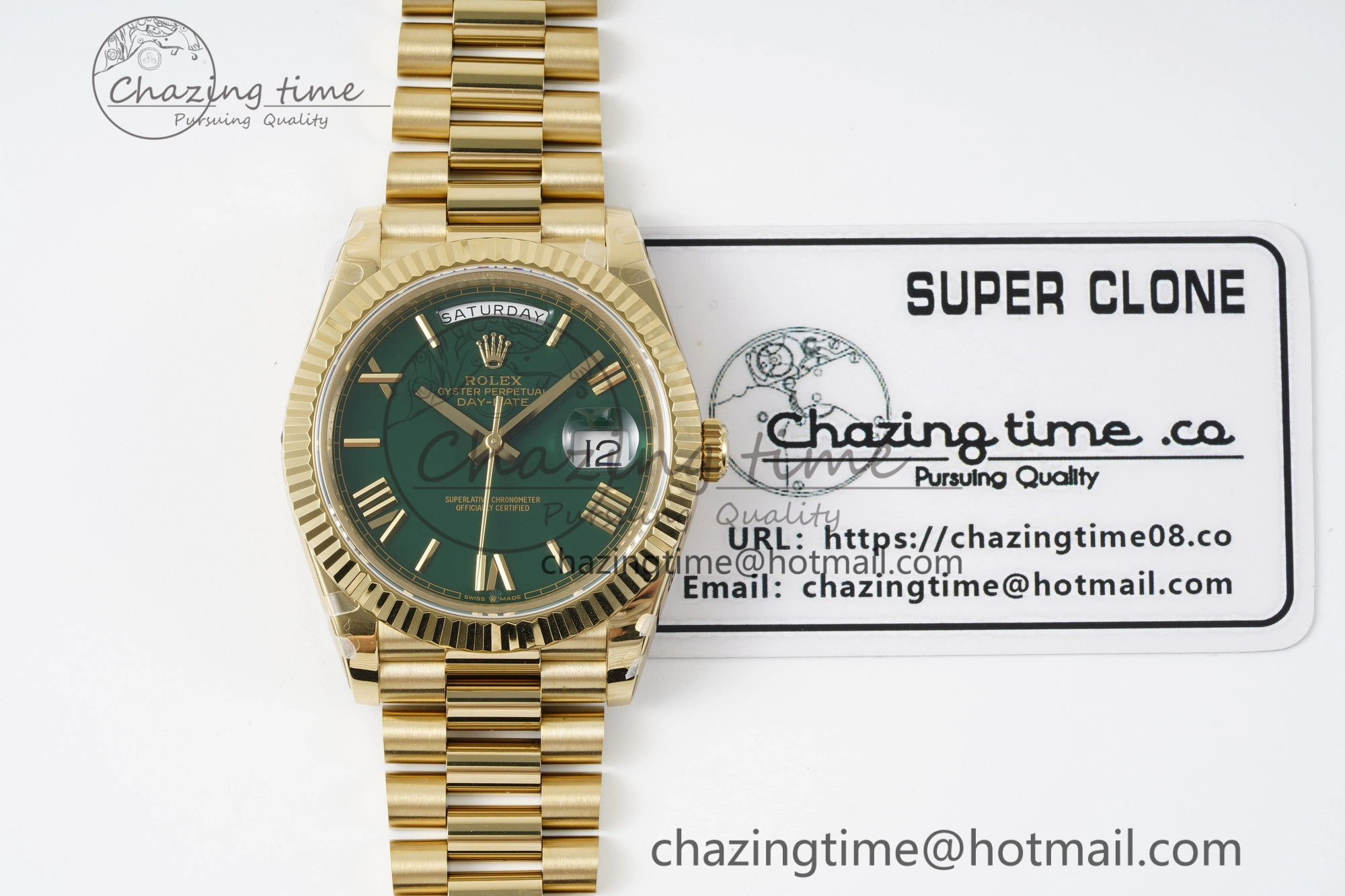 Efficient Day Date 40 228238 YG JDF 1:1 Best Edition Green Dial on YG Bracelet A23J 2248