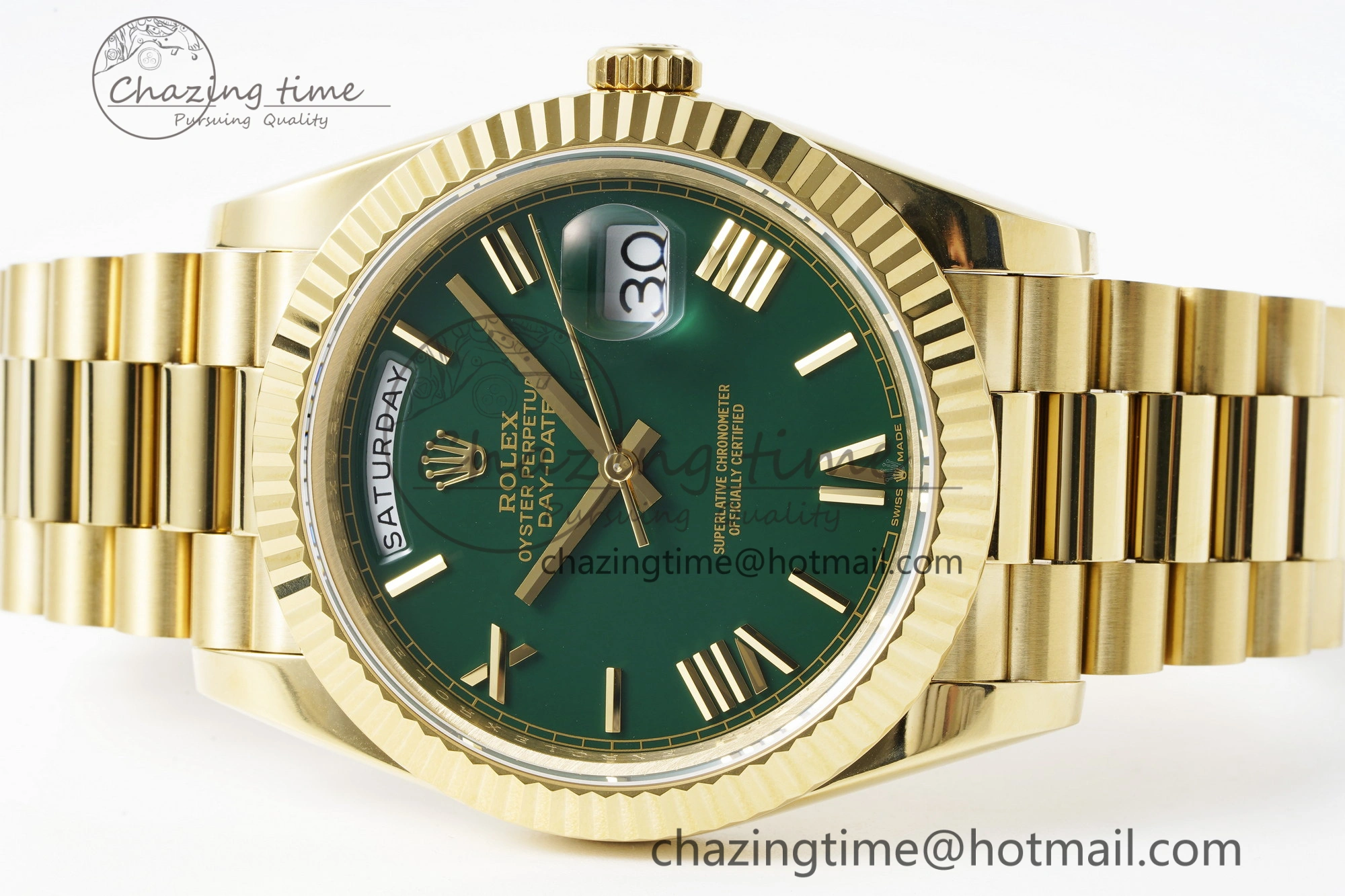 TravelReady Day Date 40 228238 YG JDF 1:1 Best Edition Green Dial on YG Bracelet A 2246