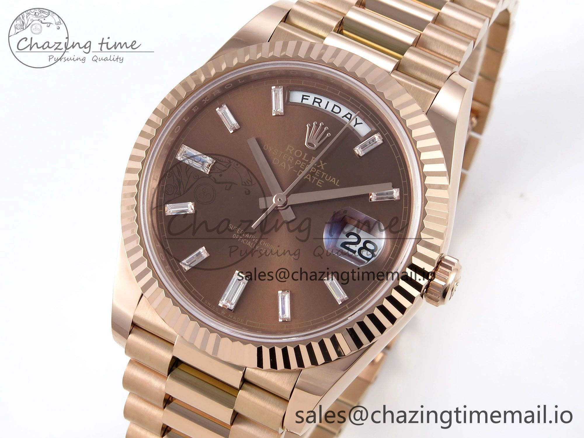 ComfortFit Day Date 40 RG 228235 Noob 1:1 Best Edition Brown Crystal Dial on President Bracelet A2836 (Gain Weight) 790