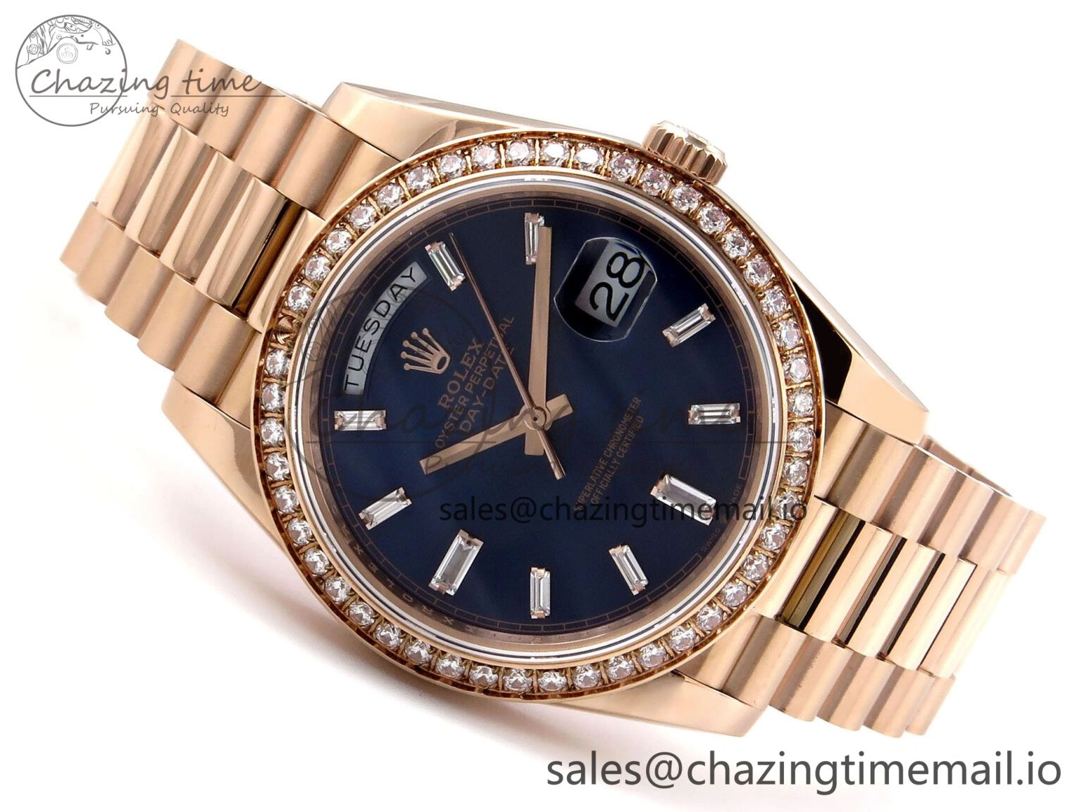 Day Date 40 RG 228235 QF 1:1 Best Edition Blue Dial Crystal Markers on President Bracelet VR WrinkleFree 1281