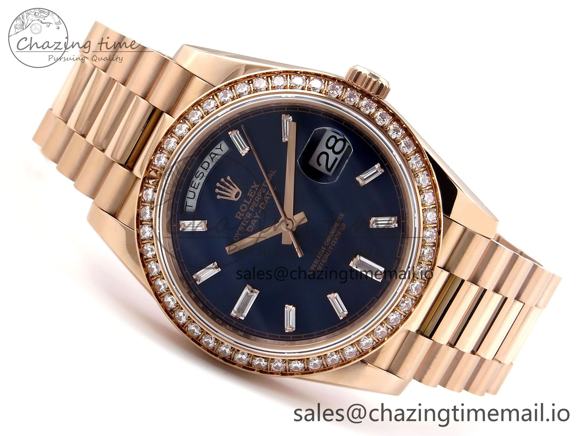 Day Date 40 RG 228235 QF 1:1 Best Edition Blue Dial Crystal Markers on President Bracelet VR WrinkleFree 1281