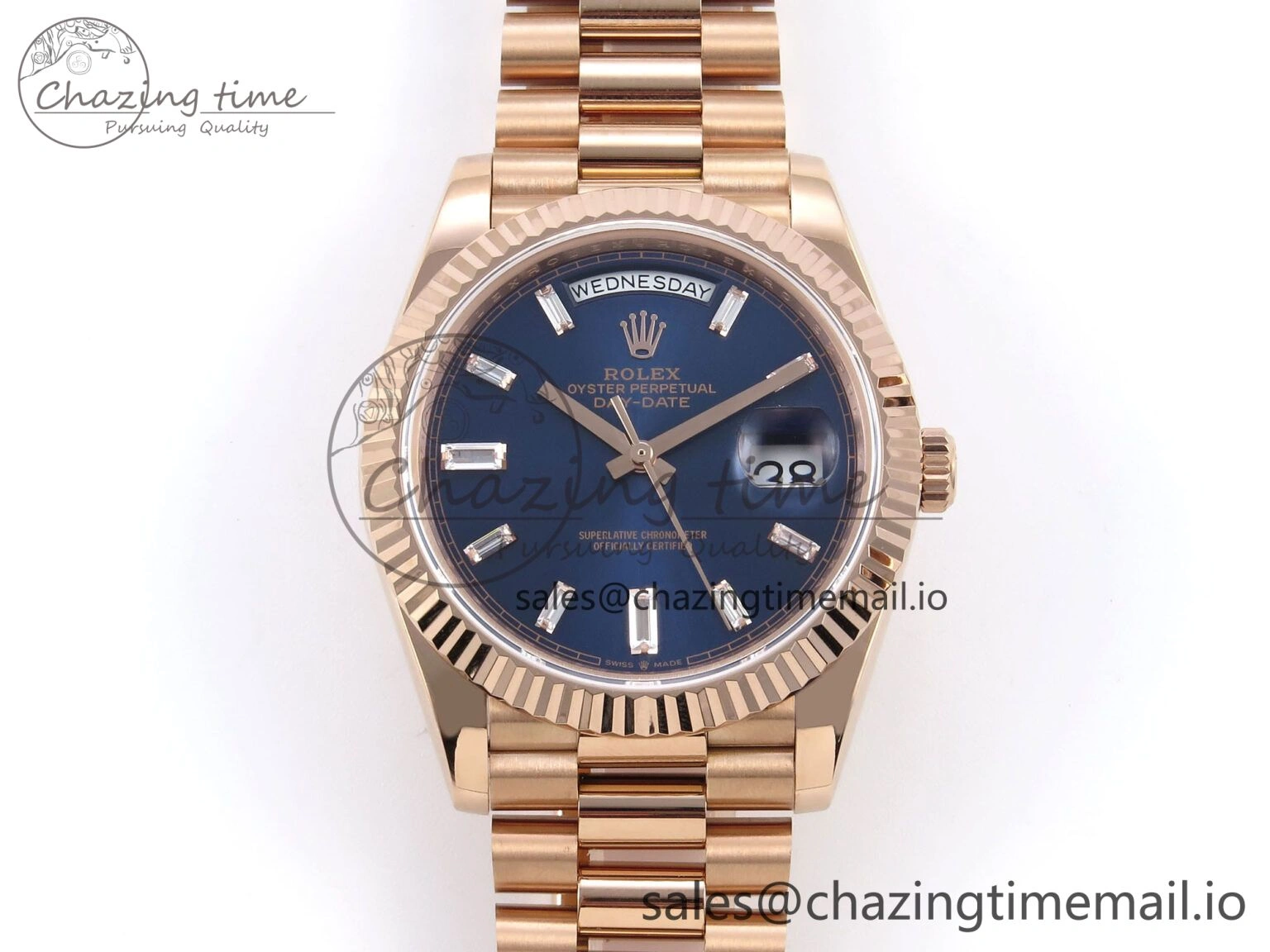 Day Date 40 RG 228235 QF 1:1 Best Edition Blue Dial Crystal Markers on President Bracelet VR WrinkleFree 1281