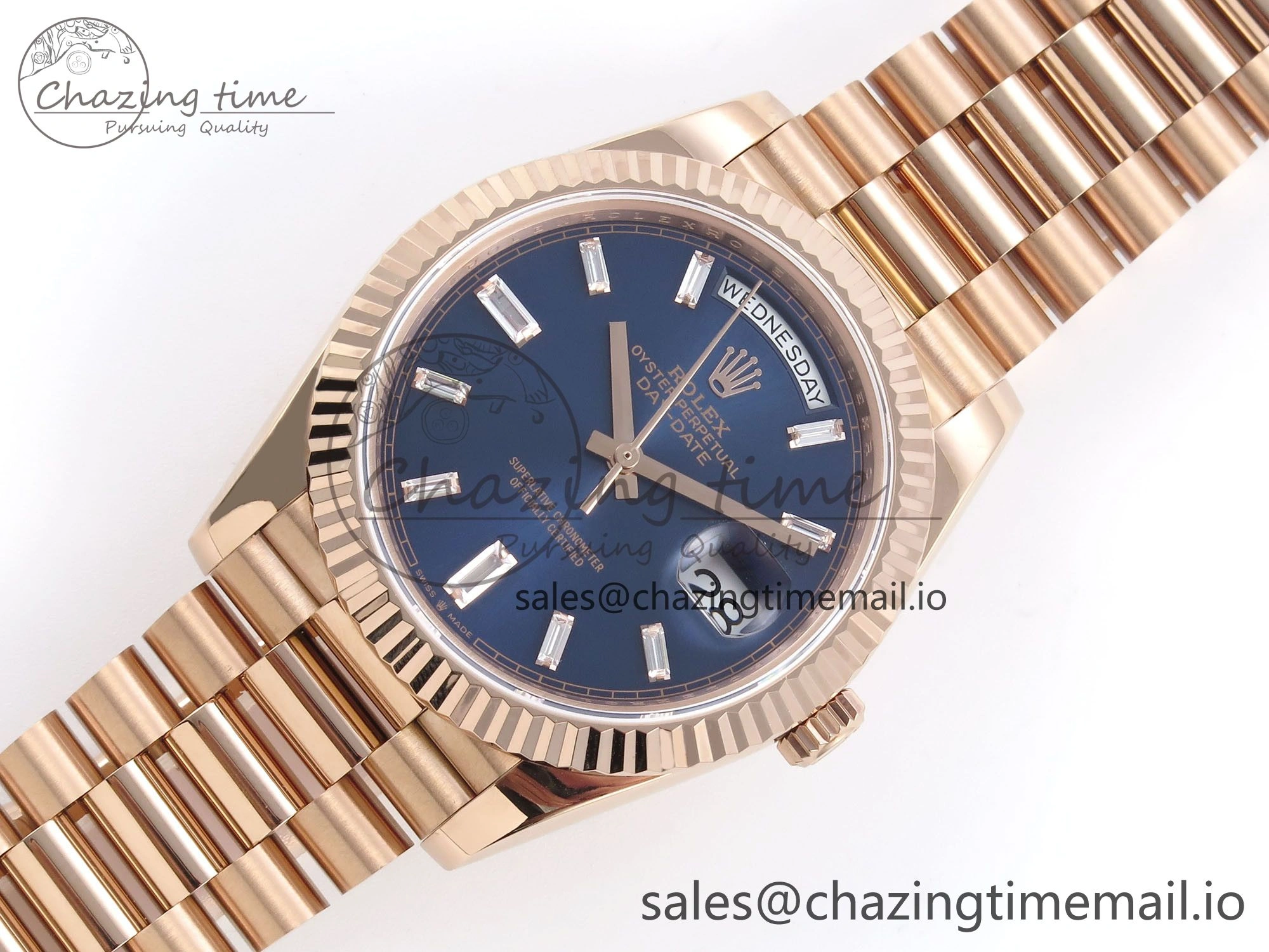 Day Date 40 RG 228235 QF 1:1 Best Edition Blue Dial Crystal Markers on President Bracelet VR WrinkleFree 1281